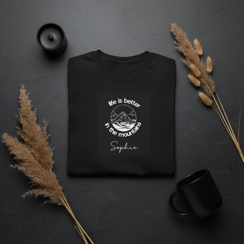 Sophie — Dark slate surface, candle & pampas