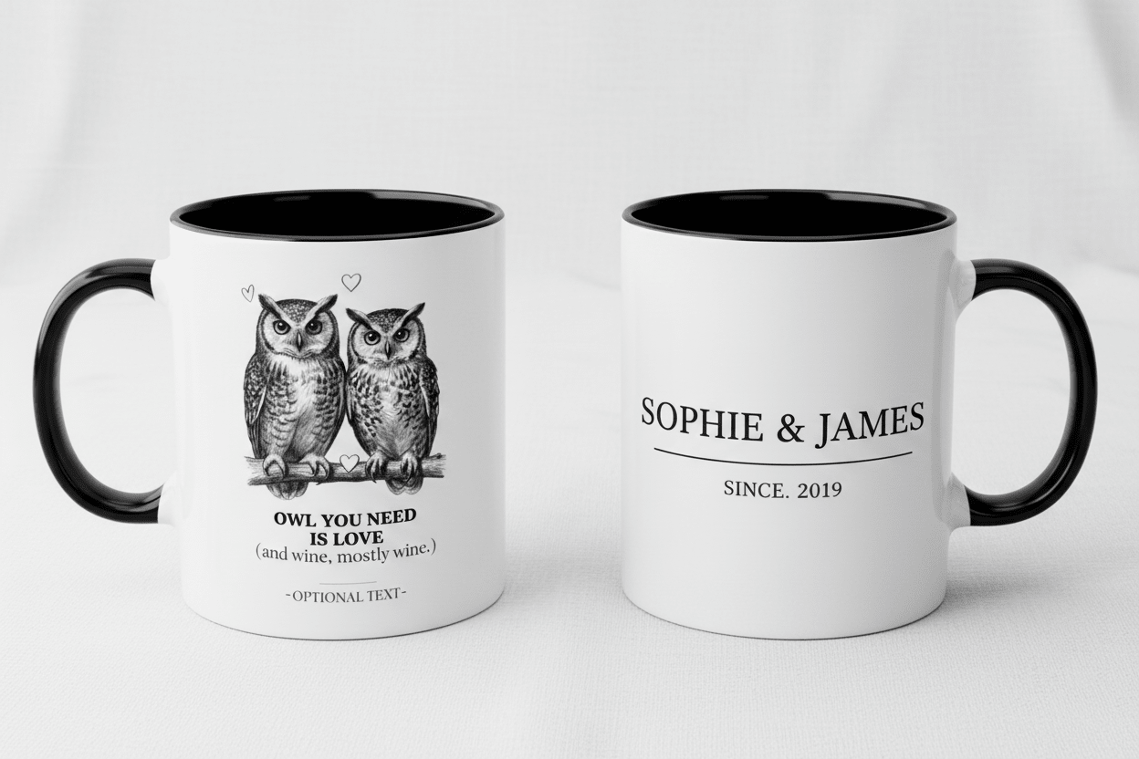 Owl You Need Is Love Mug | Funny Couples Coffee Cup | Romantic Gift for Her - AlleyCrafters
