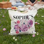 Personalised Floral Tote Bag | Custom Name, Text & Date | Choose Rose Colours | Eco Gift - Alley Crafters