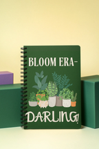Dark green A5 notebook with spiral binding, plant pots cover and name DARLINGI