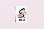 Personalised floral initial A5 wirobound notebook, white cover with floral letter and SARAH