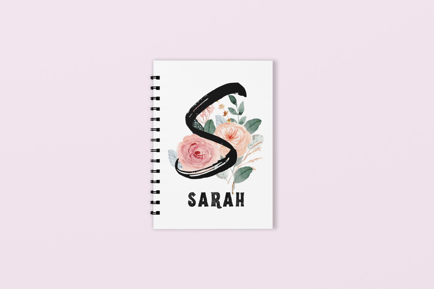 Floral Initial Notebook — Personalised 'N' Wirobound A5 Journal