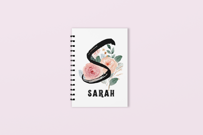 Floral Initial Notebook — Personalised 'N' Wirobound A5 Journal