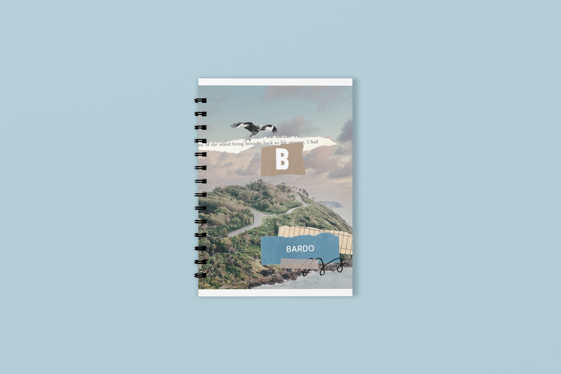 A5 spiral notebook with coastal cover and square monogram B