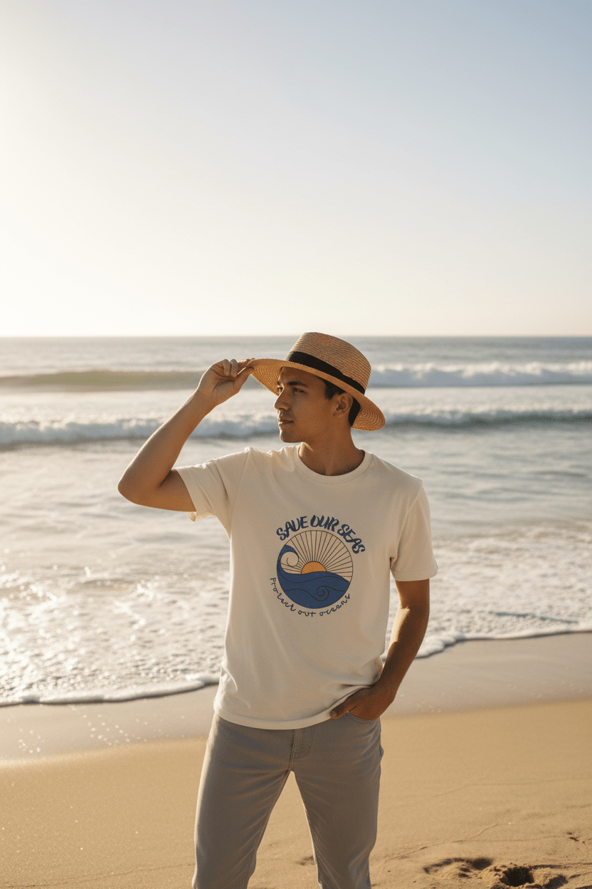 Save Our Seas T-Shirt | Retro Wave Ocean Conservation Tee UK - AlleyCrafters