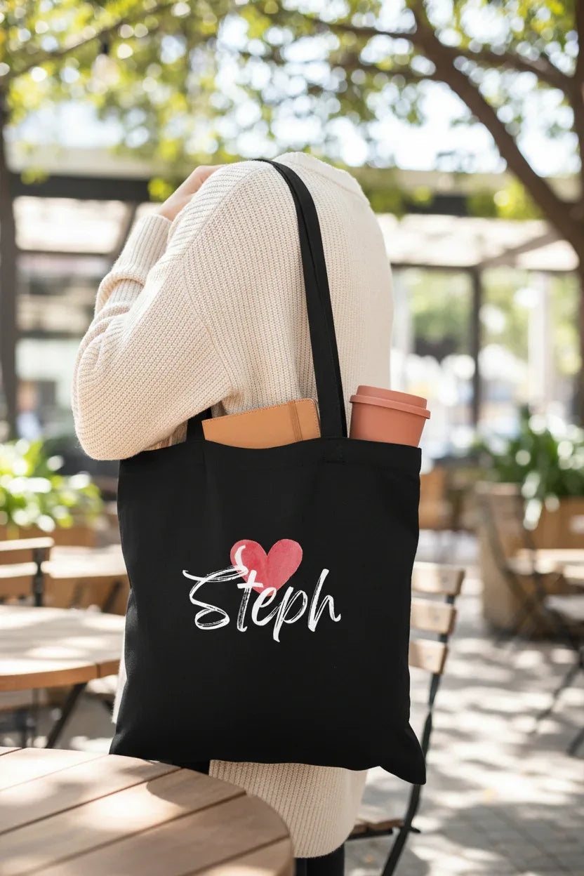 Personalised Heart Tote Bag | Add Any Name | Cute Custom Gift - Alley Crafters