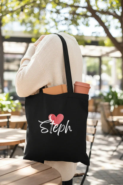 Personalised Heart Tote Bag | Add Any Name | Cute Custom Gift - Alley Crafters