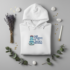 White birthday graphic hoodie with hood and front pouch pocket