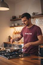 Maroon custom text T-shirt with “The Best Chef” chest print.