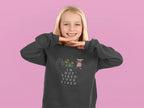 Charcoal kids sweatshirt with 'I'm Not Tired, You're Tired' character graphic on chest