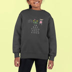 Charcoal kids sweatshirt with 'I'm Not Tired, You're Tired' character graphic on front