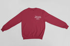 Red crewneck birthday sweatshirt with printed “This is my BIRTHDAY shirt”