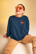 Embroidered sweatshirt in navy blue with small cherry logo on chest