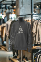 Charcoal crewneck sweatshirt with 'I’M TRYING TO BE A NATURE PERSON' front text