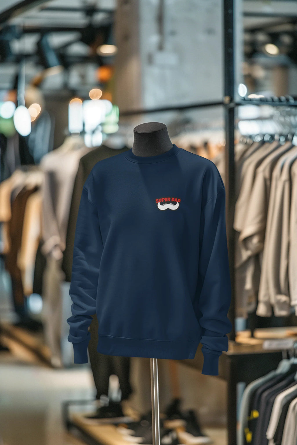 Super Dad Sweatshirt — Mustache Graphic Father's Day Crewneck - AlleyCrafters