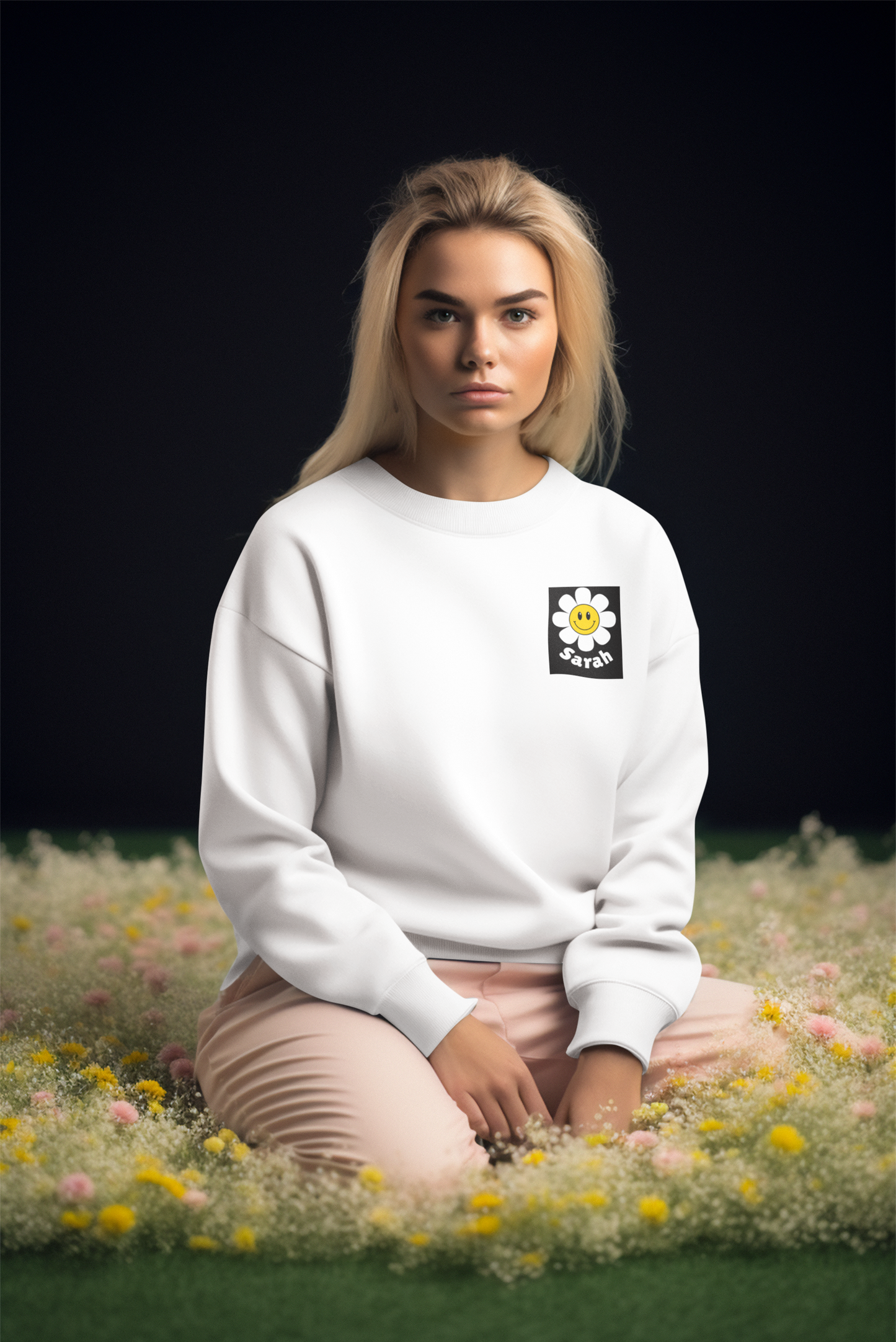 Embroidered Flower Patch Sweatshirt with Custom Name - Unisex