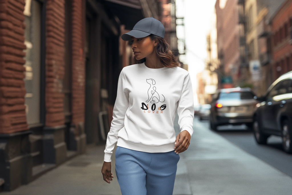 Dog Lover Crewneck Sweatshirt — Minimal Line Art Puppy Design - Alley Crafters