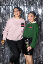 Pink and Irish Green cherry-embroidery sweatshirts with chest patch