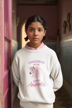 Kids white sweatshirt with front unicorn and "Spirit Animals" graphic print