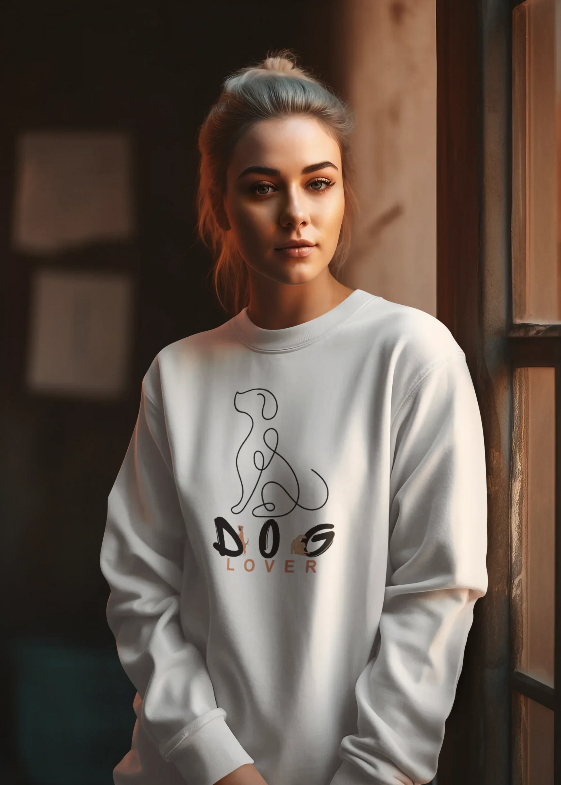Dog Lover Crewneck Sweatshirt — Minimal Line Art Puppy Design - Alley Crafters