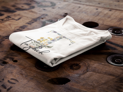 Kids Tee - Personalised Name Floral Initial Design