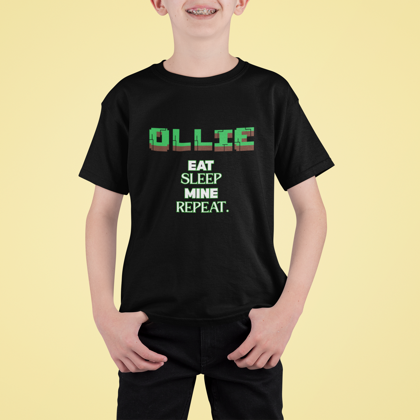 Kids Minecraft Inspired Tee - 'Eat Sleep Mine Repeat'