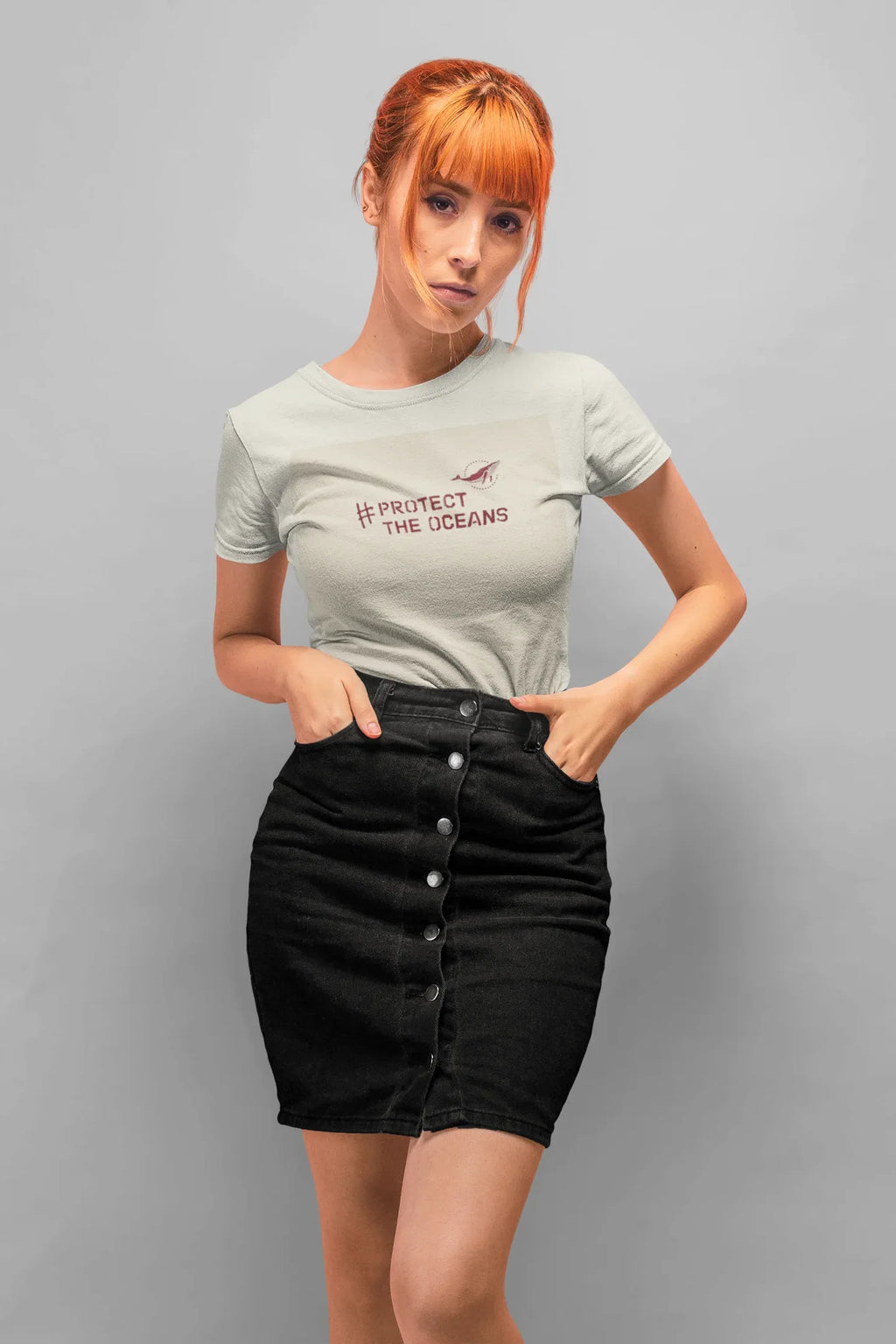 Light green T-shirt with #PROTECT THE OCEANS chest graphic