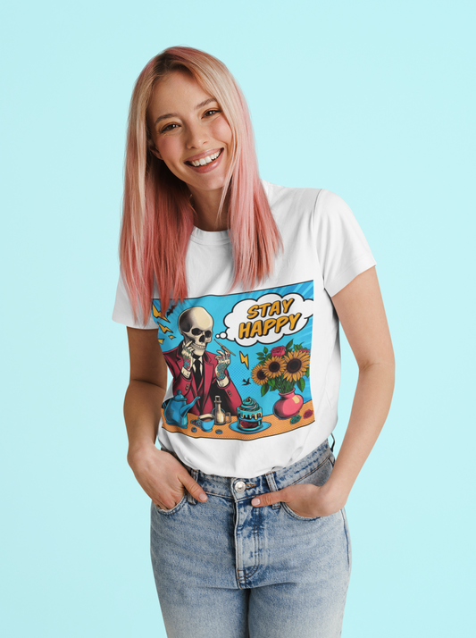 Funny Pop Art T-Shirt - Stay Happy Design