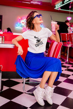 White unisex T-shirt with coffee cup graphic and “coffee” word on chest