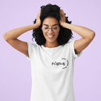 White mum T-shirt with script chest logo and round crew neck