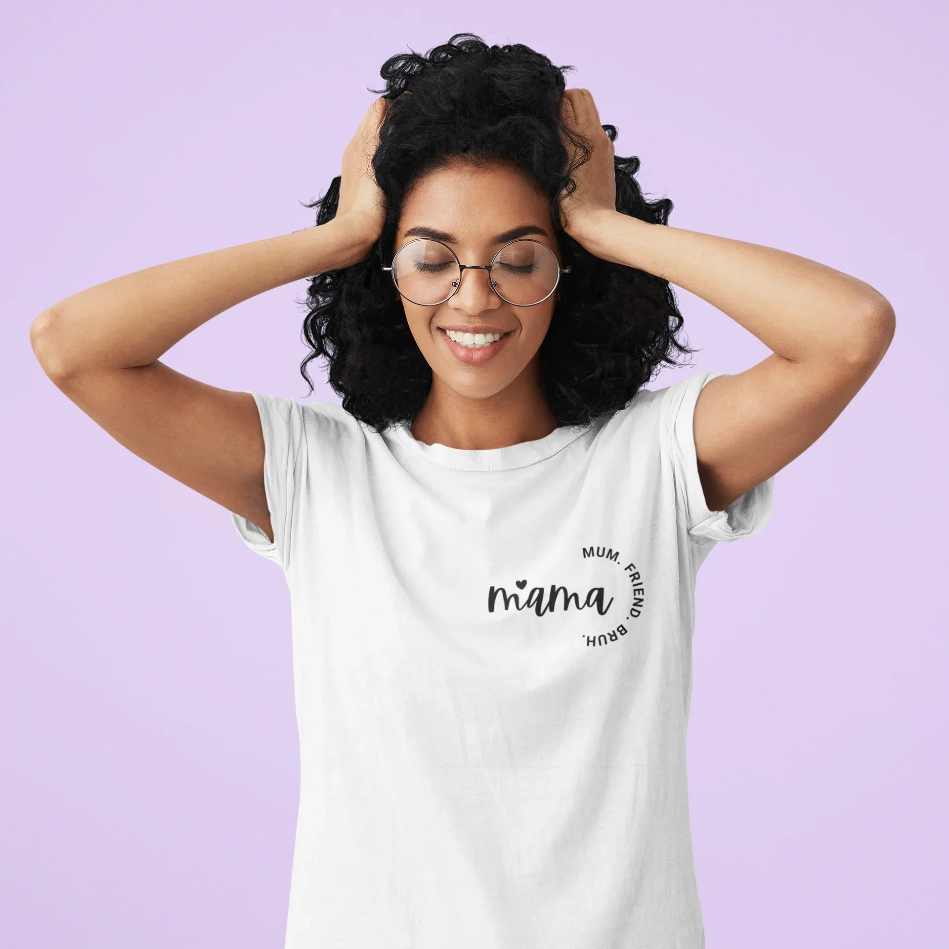 White mum T-shirt with script chest logo and round crew neck
