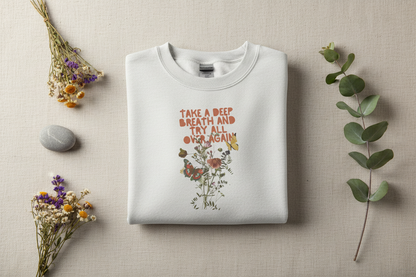 Take a Deep Breath Sweatshirt Folded Mockup