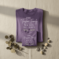 Purple personalised t-shirt with Taylor Family “New Home Full Hearts” print, crew neck