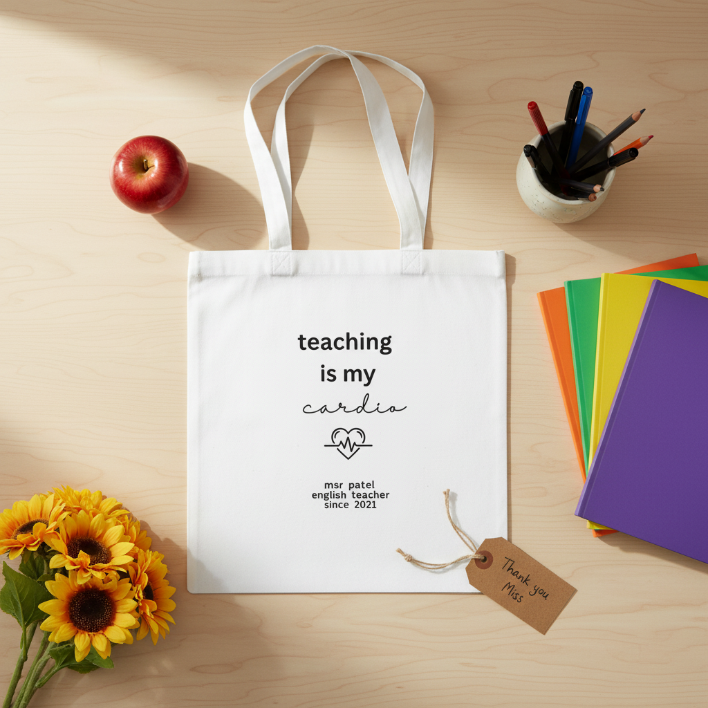 Teaching Is My Cardio — Ms Patel flat lay