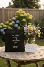 Black tote bag with "teaching is my cardio" and teacher personalization since 2019