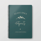 A5 hiking notebook, teal green cover with mountain and footprint text