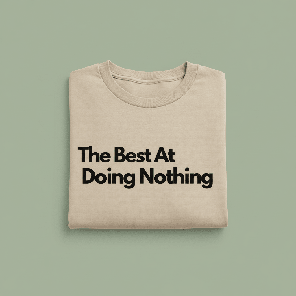 Beige T-shirt with "The Best At Doing Nothing" text print