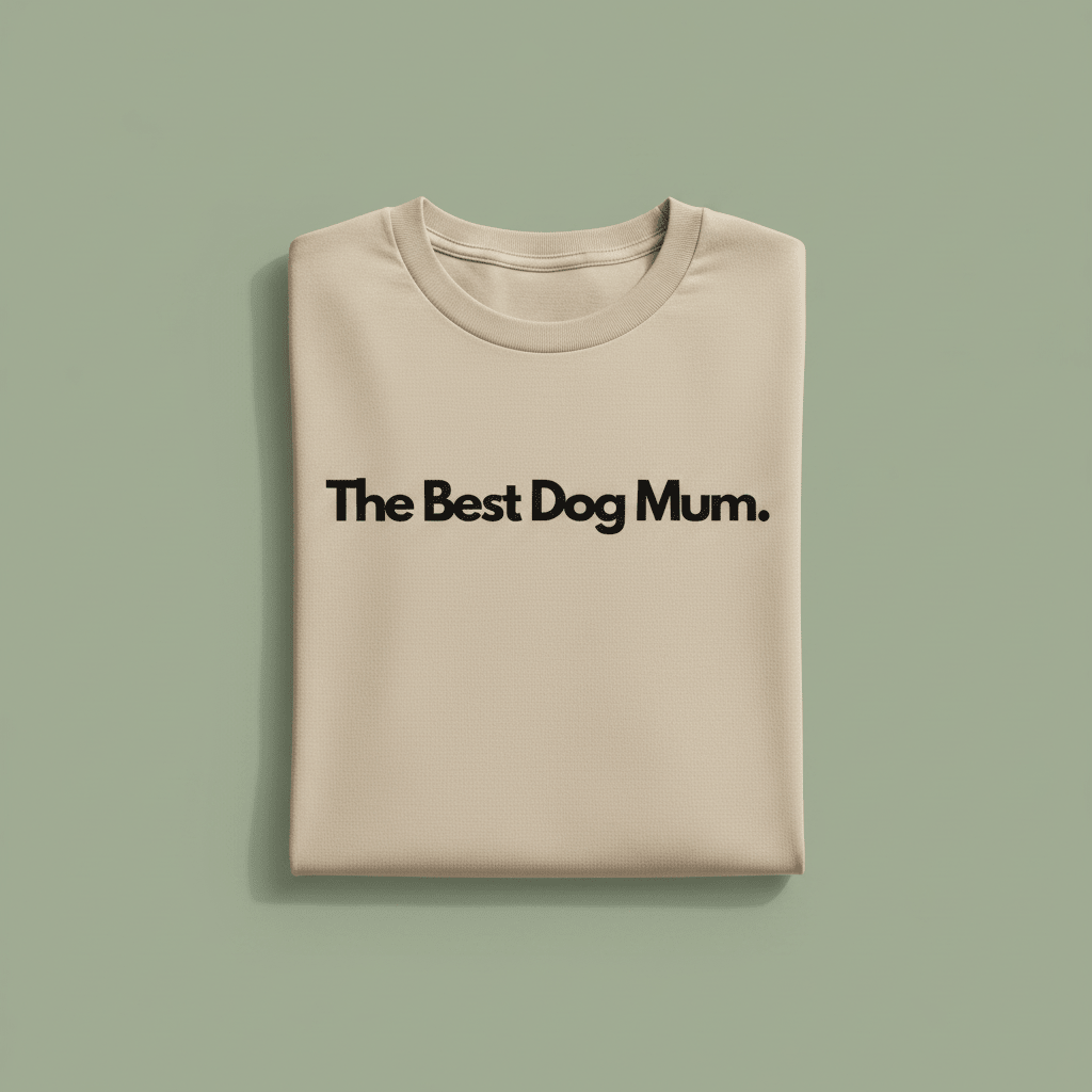 Beige T-shirt with "The Best Dog Mum" text print