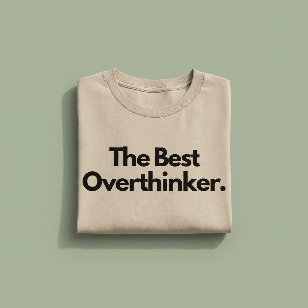 Beige T-shirt with "The Best Overthinker" text print