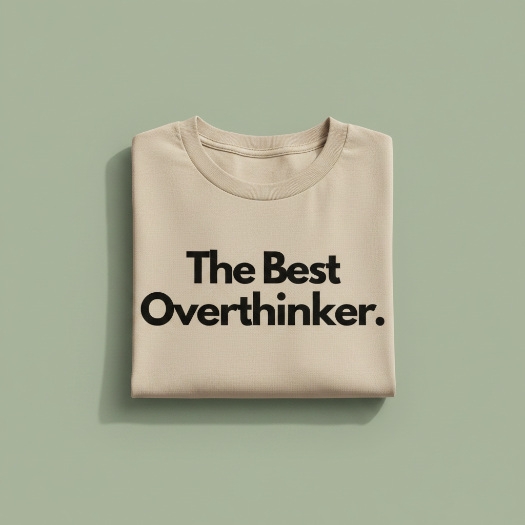 Beige T-shirt with "The Best Overthinker" text print