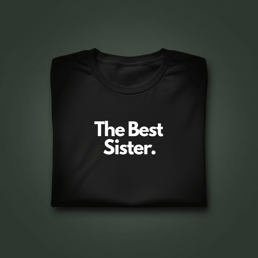 Black T-shirt with "The Best Sister" text print