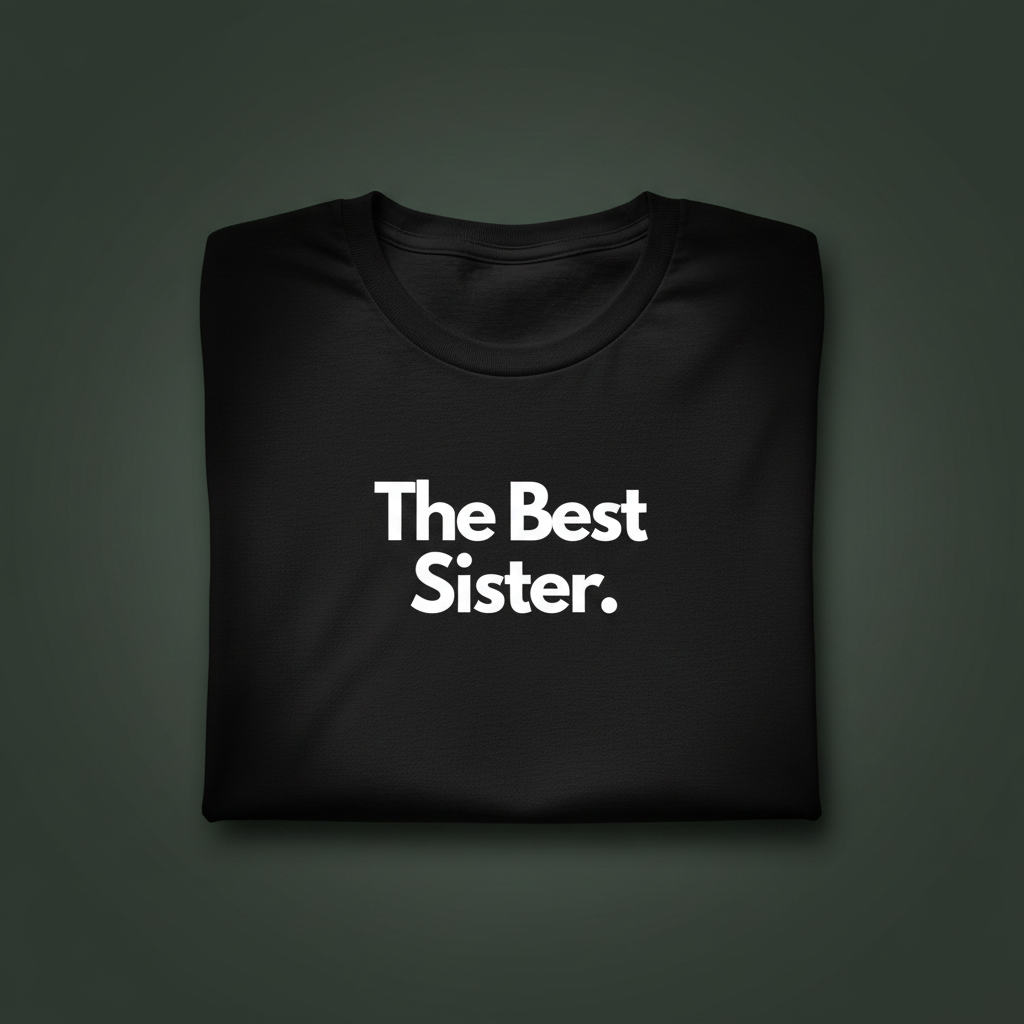 Black T-shirt with "The Best Sister" text print