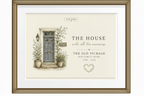 Framed canvas print with illustrated gray front door, vine accents, and decorative heart text