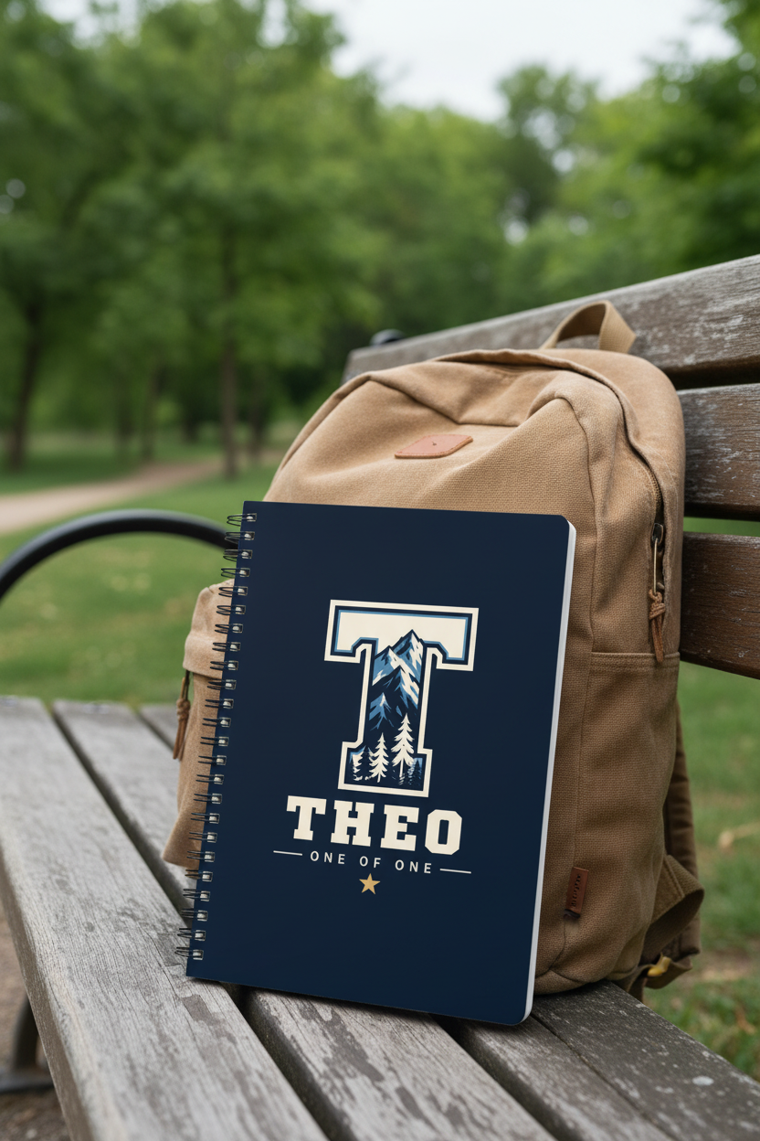 Theo navy notebook mockup