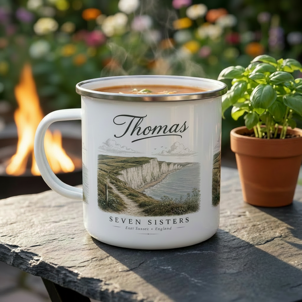 Thomas enamel mug lifestyle — correct illustration design