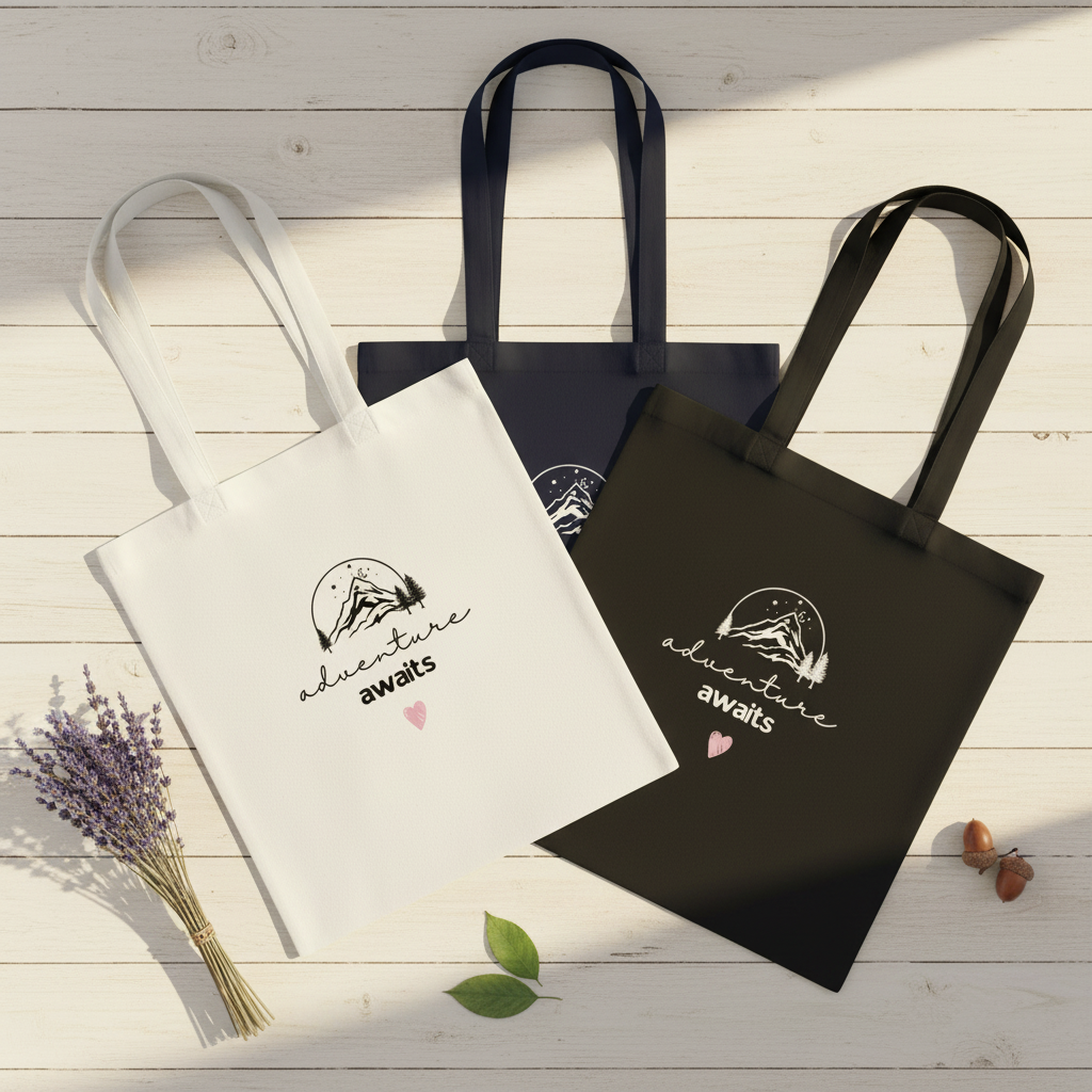Three Adventure Awaits Totes - Fan, Wood