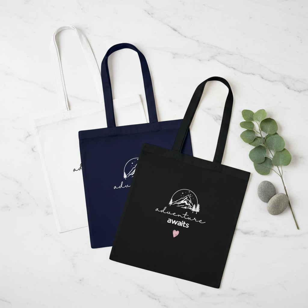 Three Adventure Awaits Totes - Staggered, Marble