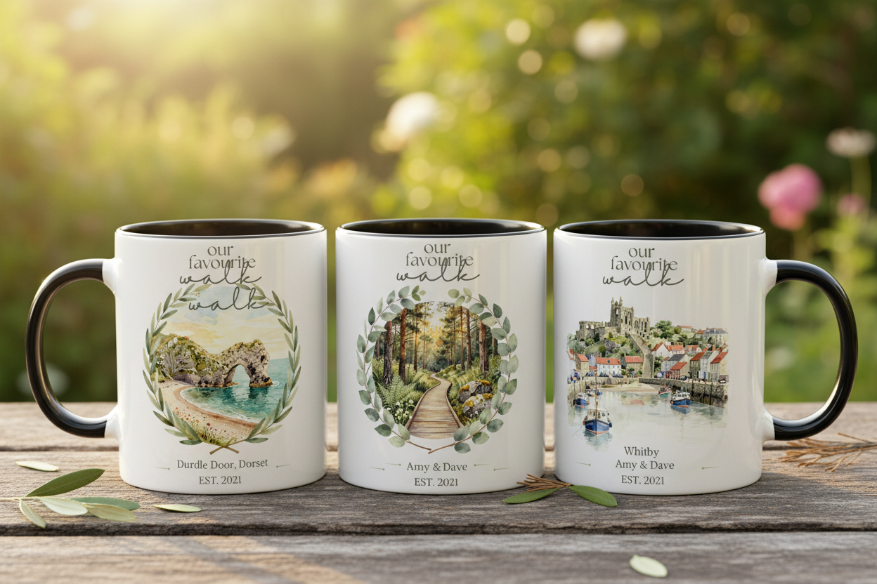 Three Mugs Together – Garden Setting – Side View