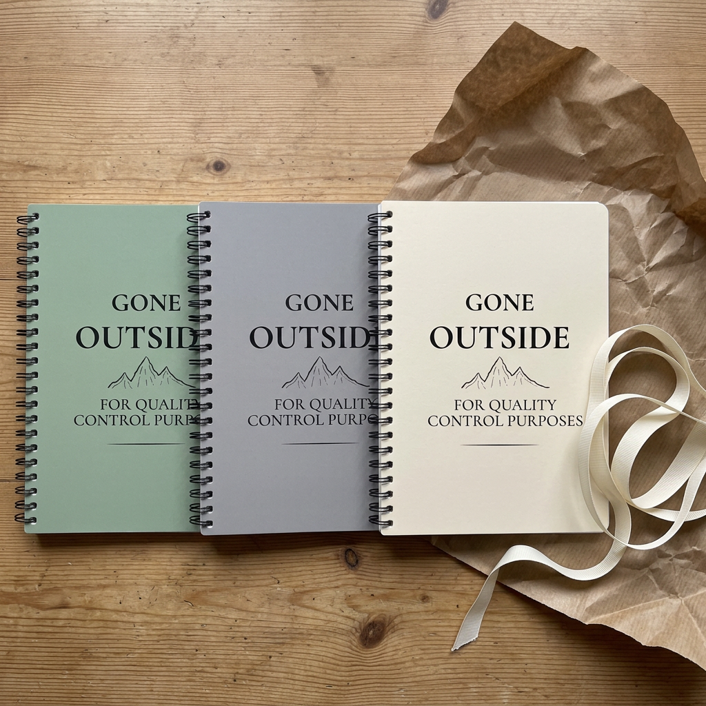 Three notebook colour concepts beside gift wrapping