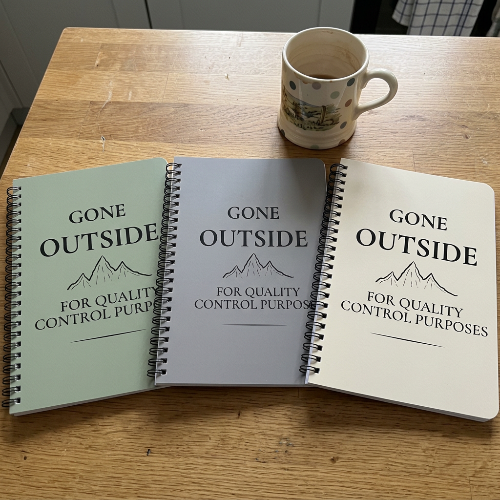 Three notebook colour concepts on a kitchen table